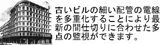 ビルの画像。古いビルの既設の配線を利用してシステムのリニューアル拡張を図ることができます。